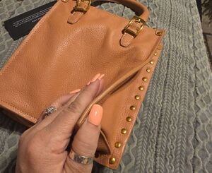 Rebecca Minkoff Cognac Pebbled Leather Mini Tote with Gold Hardware